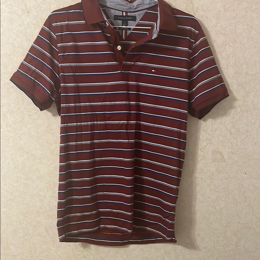 Tommy Hilfiger Maroon Striped Polo Shirt